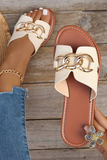Metal Rings Decor Cutout PU Flat Slippers | US6-10