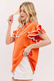 Ruffle Sleeve Scallop Trim Top