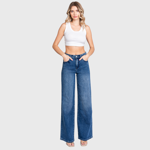 HIGH RISE COMFORT STRETCH WIDE LEG JEANS