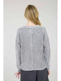 Washed Pocket Detail Long Sleeve Rib Knit Top