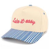 C.C LAKE IT EASY Letter Embroidered Two Tone Trucker Hat