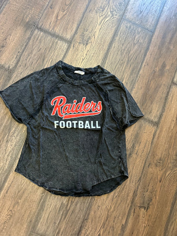 Cursive Raiders FOOTBALL Crinkle Washed Raglan Sleeve Tee