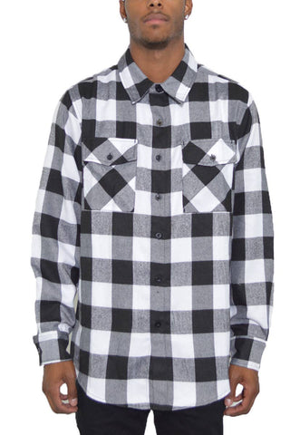 FL111 Checkered Long Sleeve Flannel Button Down Shirt
