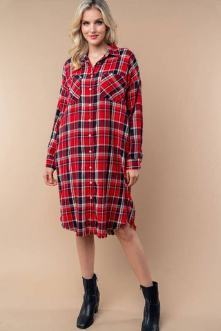 T25660 Long Sleeve Plaid Woven Shacket