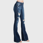 Petite Distressed Mid Rise Stretch Flare