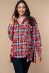 T10561 Long Sleeve Plaid Knit Shacket