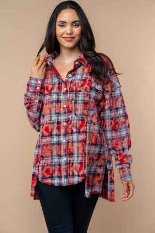 T10561 Long Sleeve Plaid Knit Shacket