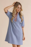 Front Half Zip Shift Solid French Terry Dress