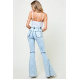 SIP6138A WESTERN LT DENIM ACID WASHED FLARES BELL BOTTOMS