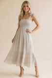 Smocked Tie Bow Strap Babydoll Maxi Dress
