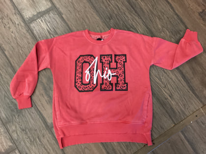 Leopard OH Cursive ohio Pocket Crewneck