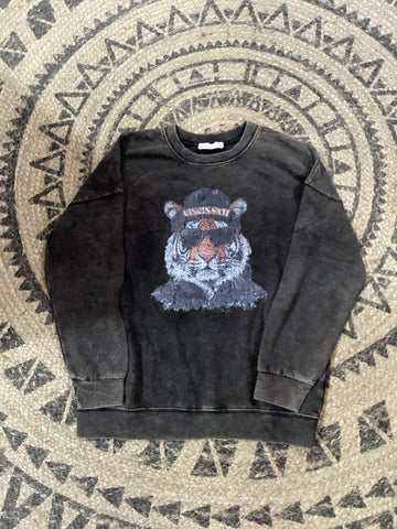 Tiger Glasses Cincinnati Washed Round-neck Pullover Sweatshirts