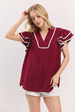 Ruffle Sleeve Scallop Trim Top