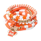 7PCS - Football Charm Star GAME DAY Message Heishi Beaded Stretch Multi Layered Bracelets