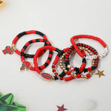 7PCS - Football Charm Star GAME DAY Message Heishi Beaded Stretch Multi Layered Bracelets