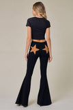 SIP6225A BLK WESTERN INSPIRED, BACK SUEDE STAR FLARE JEANS