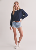 T-42438-round neck cloudy knit long sleeve accent top