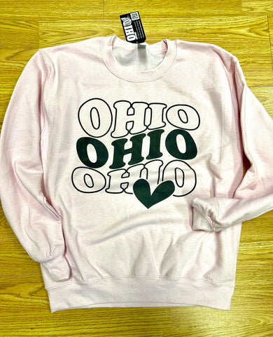 Ohio light pink Heart Crewneck