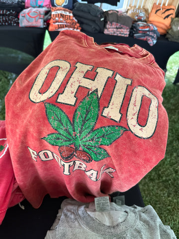 Acid Wash Red Ohio Football tee