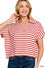 Striped split neck collared top