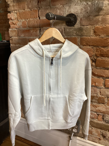 Fleece Cropped Zip-up Hoodie W Pockets