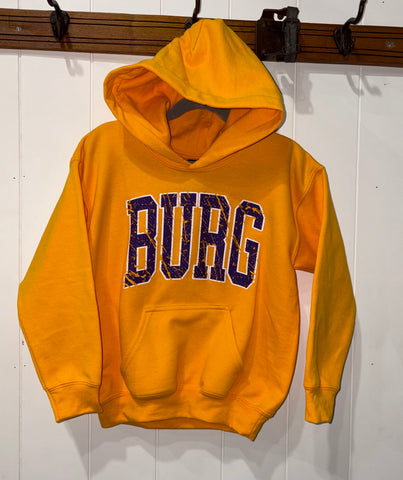 youth distressed Purple Burg hoodie