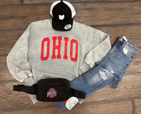 Acid Wash Block Grey OHIO Crewneck