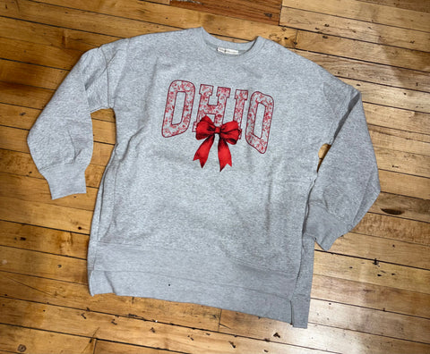 Red Floral OHIO Bow Pocket Crewneck