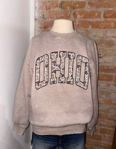 Camo OHIO Beige Acid Wash Crewneck
