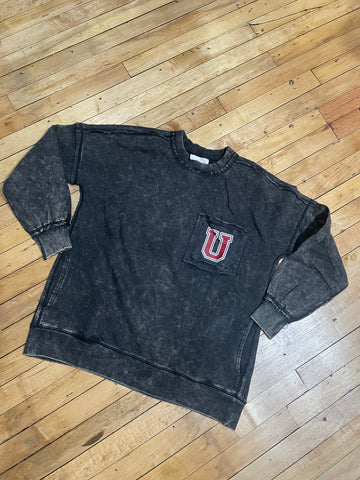 Block U ACID WASH FRONT POCKET PULLOVER