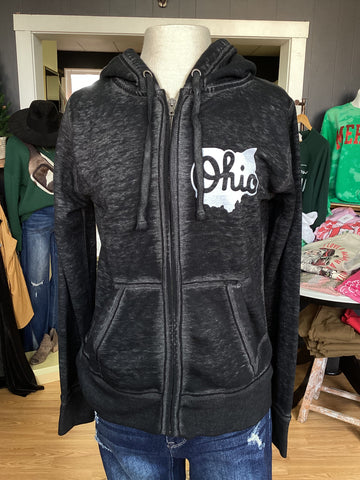 Ohio Block Script Vintage Zip Up Hoodie