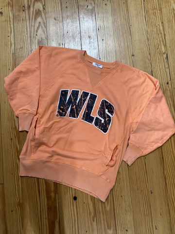 Distressed WLS Orange French Terry Pullover w/ Pockets