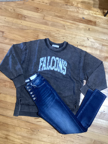 Acid Wash Distressed Falcons Crewneck