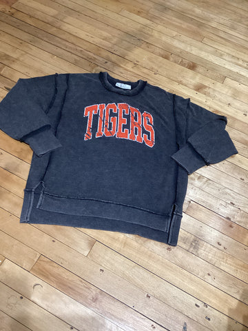 Acid Wash Distressed Tigers Crewneck