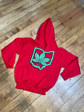 Youth Red Block Ohio Leaf Hoodie