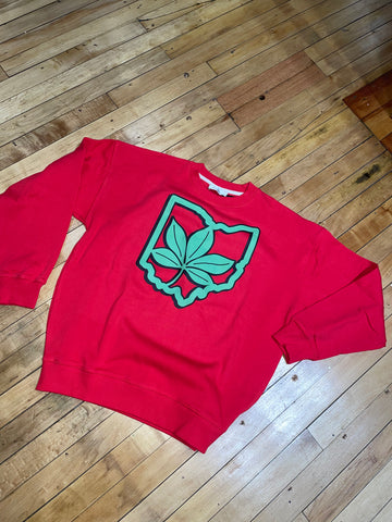 Red Block Ohio Leaf Crewneck