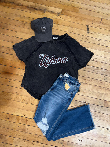 Urbana Script Crinkle Washed Raglan Sleeve Tee