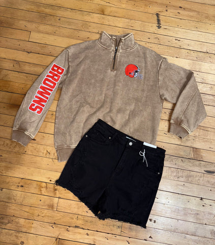 Browns Helmet Acid Wash Fleece Half Zip Pullover