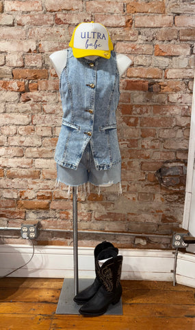 Light Wash Gold Button Denim Vest