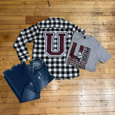 Block Maroon U White/Black/Grey Flannel