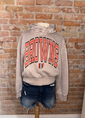 Distressed Browns State acid wash Crop hoodie