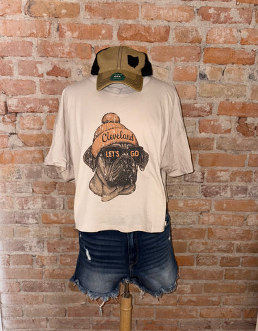 Cleveland Let's Go Dog Cotton Round Neck Crop Top