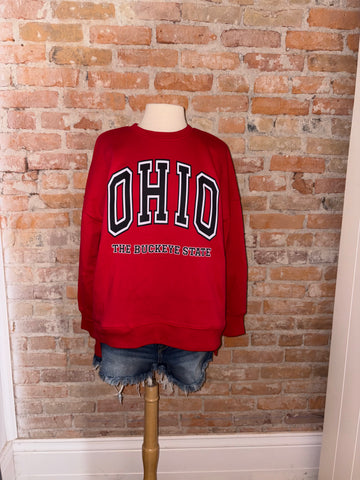 Ohio Buckeye State Fleece Hi-low Boyfriend Sweatshirts With Pockets