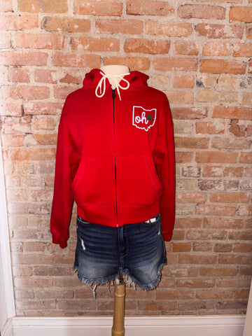 State oh Leaf Fleece Cropped Zip-up Hoodie W Pockets
