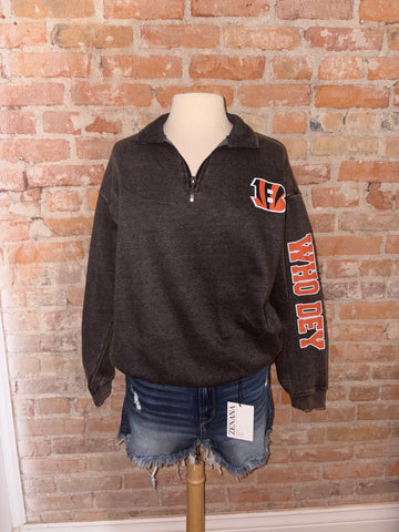 Bengals Who Dey Acid Wash Half Zip Pullover