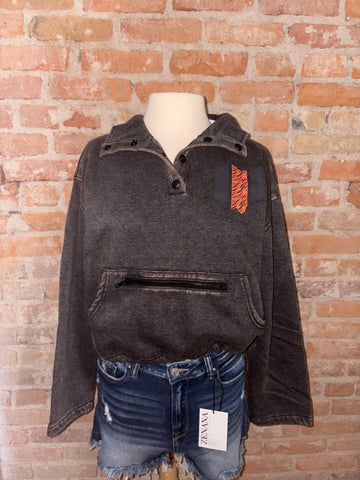 Block State Stripped Tigers HALF Button FLEECE PULLOVER
