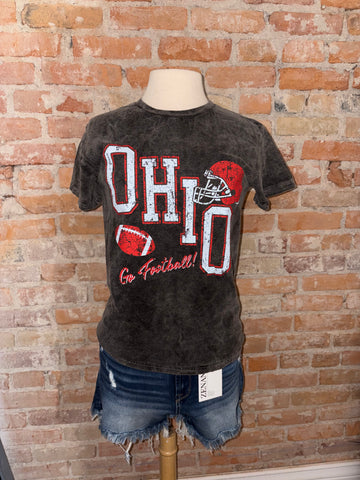 OHIO Go Football Helmet Acid Wash Tee