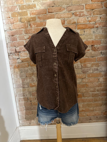 Washed Button Down Batwing Sleeve Shirts