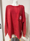 Red Acid Wash OH Pocket Crew