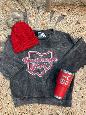 Buckeye Girl Acid Wash Crewneck